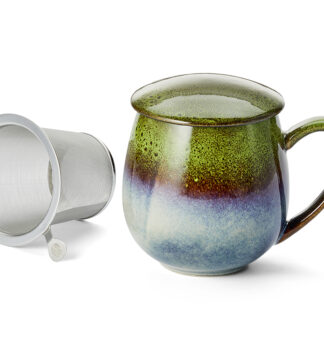 Saara light green shiny fémszűrős porcelán bögre