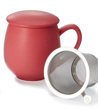 Saara berry red matt fémszűrős porcelán bögre