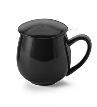 Saara black shiny fémszűrős porcelán bögre